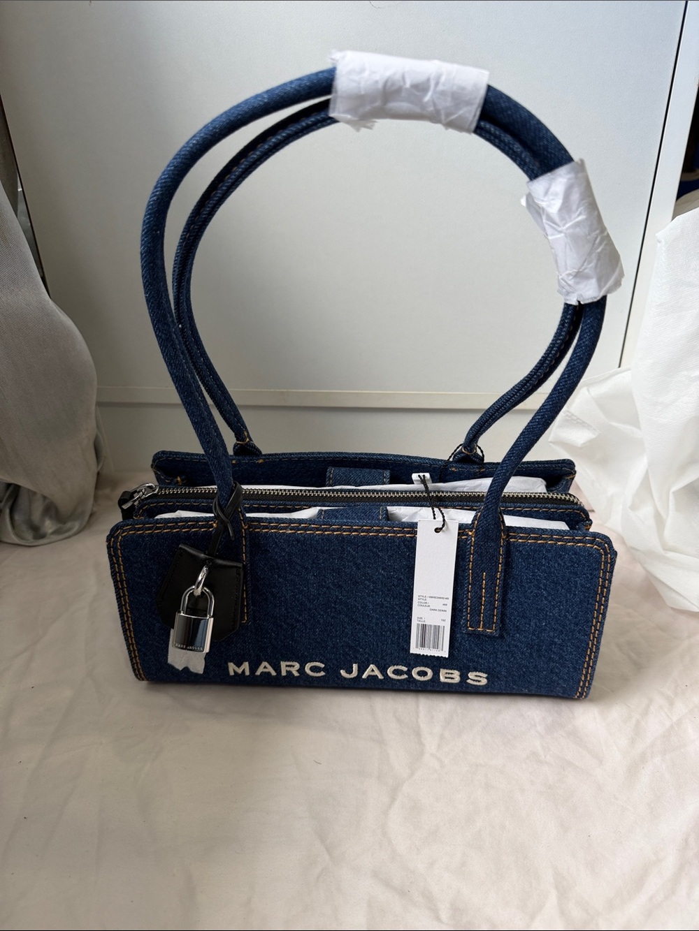 Marc Jacobs Dark Blue Denim Shoulder Bag with Lock Charm